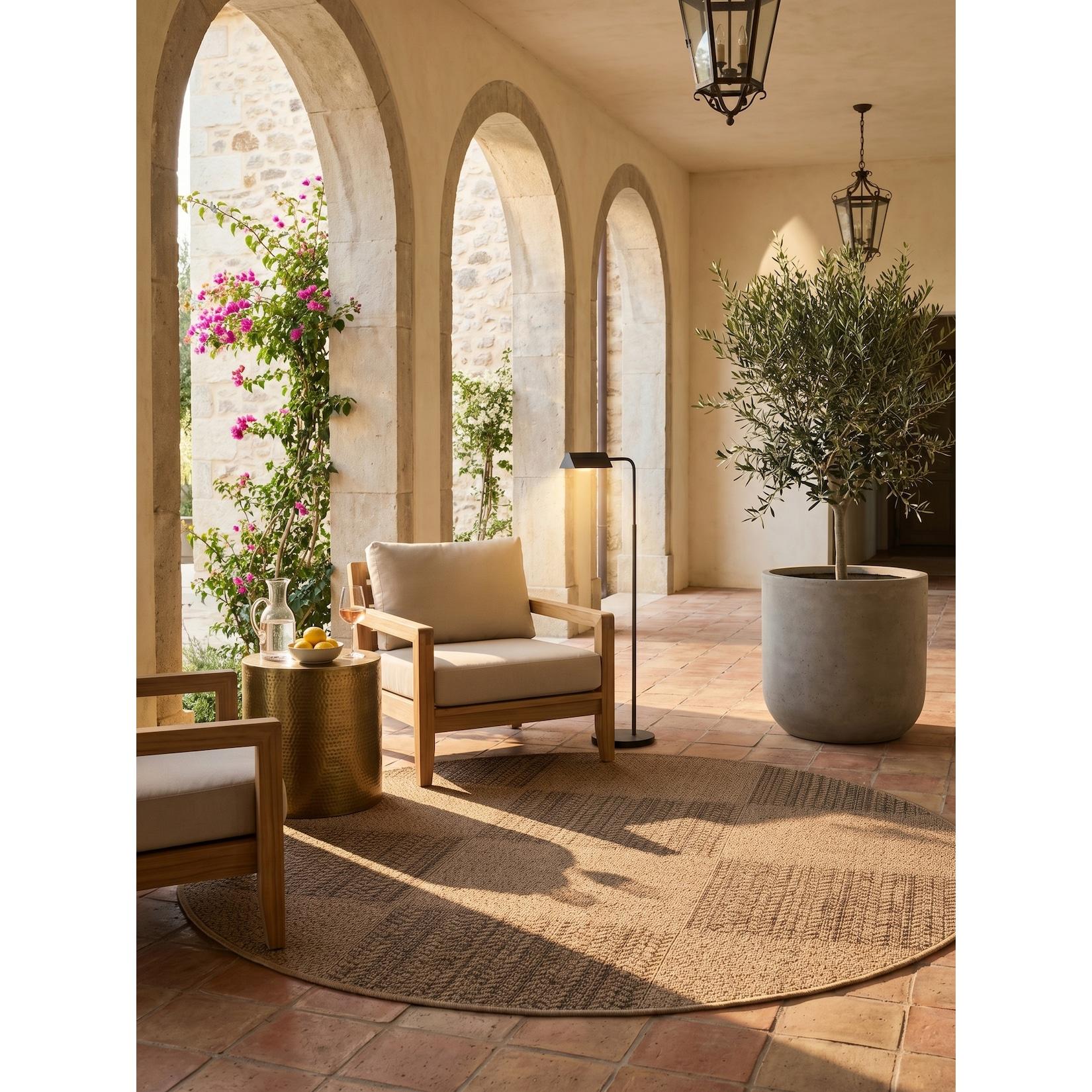 Outdoor-Teppich Karo-Patchwork Jute Beige 160x160 cm Wetterfest