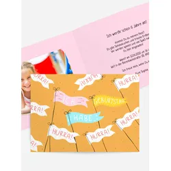 Einladungskarten Kindergeburtstag selbst gestalten mit Spruch und Fotos im Onlinedesigner bei Meine-Kartenmanufaktur.de