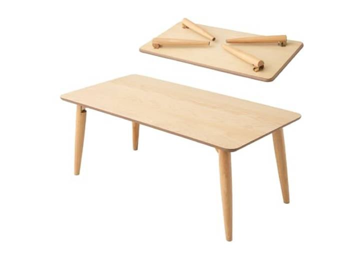 EMOOR Holz-Klapp-Couchtisch Rechteckig-Groß Naturfarben, Bodentisch Niedriger Tisch Kleiner Raum Minimalistischer Japanischer Tatami-Raum