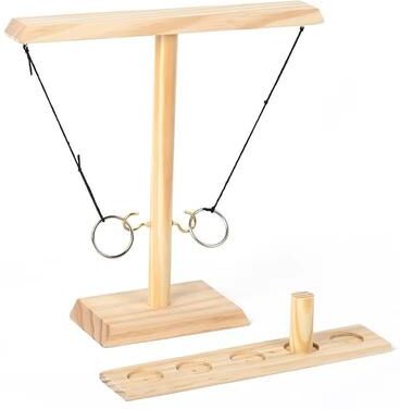 Inspire Curations Handmade Hook And Ring Game. Wooden Ring Toss Party Game For Patio & Home khaki