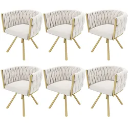 MODFU Polsterstuhl Samt Beige-Gold mit 360°-Drehfunktion, Metallgestell, 150 kg belastbar