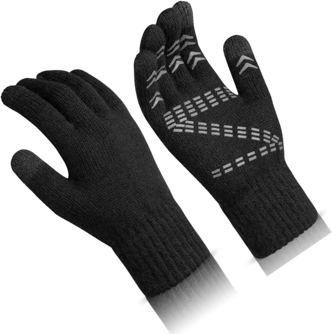 INF Gestrickte, warme Handschuhe - Touchscreen-kompatibel, rutschfeste Wollmischung Schwarz