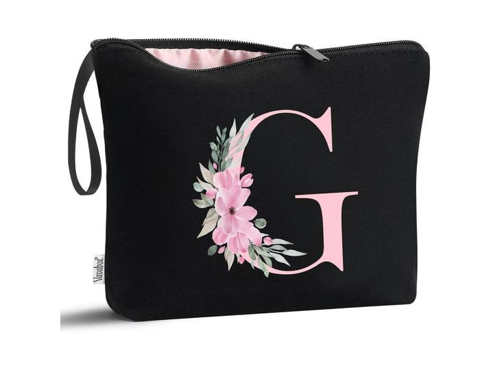 Kulturbeutel mit Initial G, Schwarz, 5x16x24 cm, Badaccessoires, Kosmetikdosen