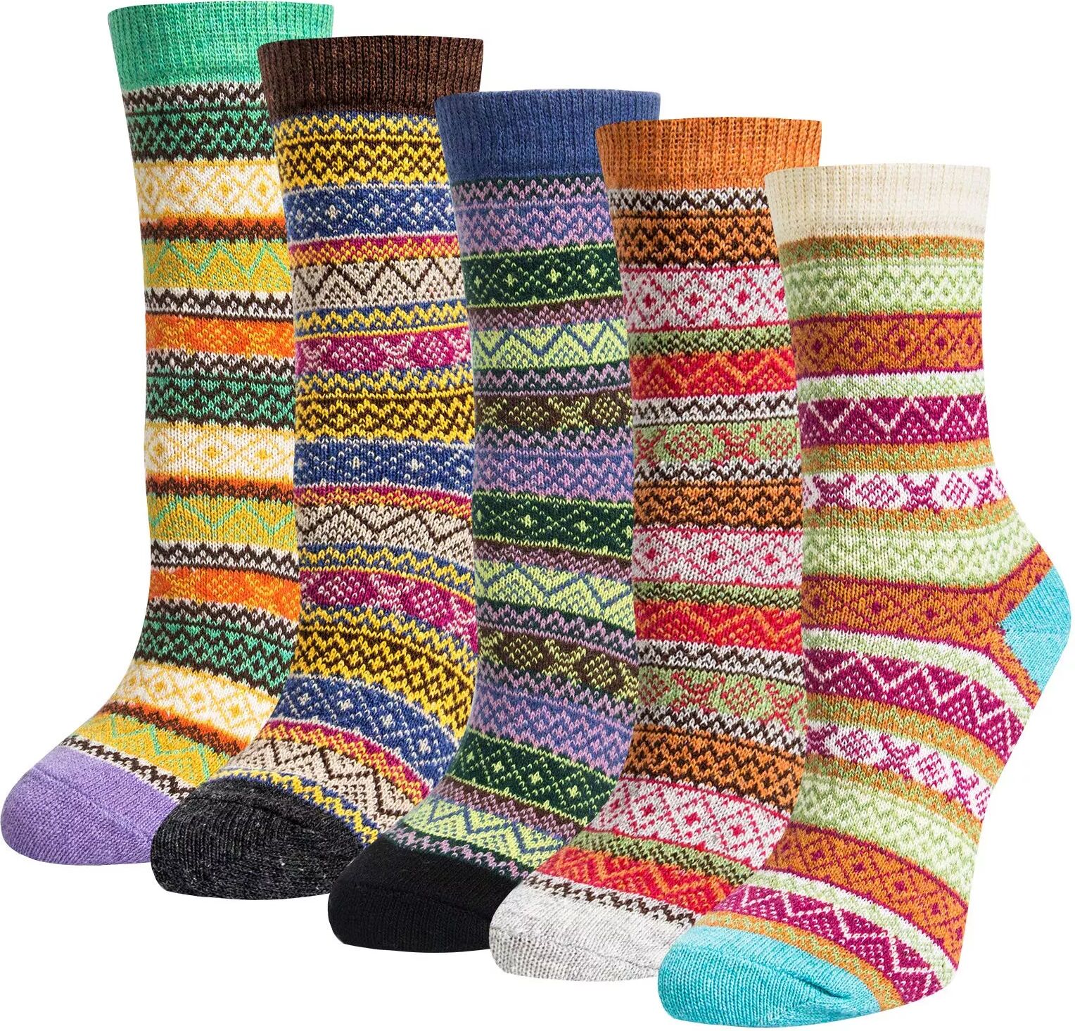 INF Damen-Wollsocken bunt 5er-Pack Streifen