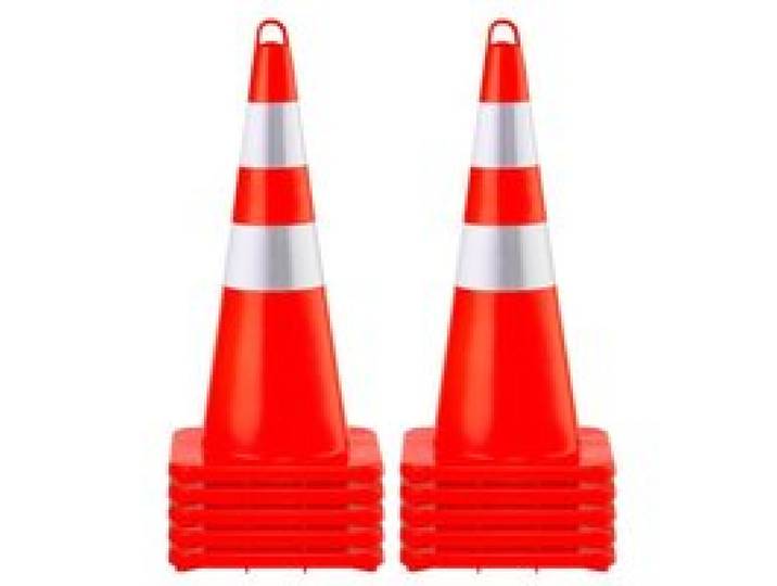 VEVOR Sicherheitskegel, 10 Stück 73 cm Verkehrskegel, Orangefarbene PVC-Baukegel, 2 Reflektierende Kragen, Verkehrskegel mit Beschwerter Basis und Handring, für Verkehrskontrolle
