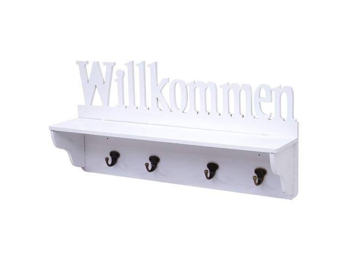 Jamb Wandgarderobe Willkommen 4 Haken Reinweiß, Weiß, Holz, 60x30x13 cm, Garderobe, Garderobenpaneele