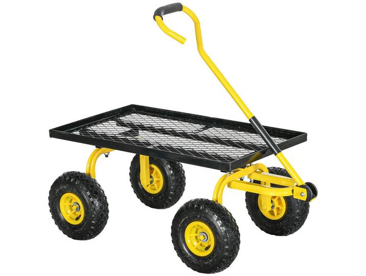 ComfortXL Transportwagen De-17583 150 kg, 4 Luftreifen Gelb, Metall, 48.5x100x94 cm, Gartenzubehör, Gartenpflege