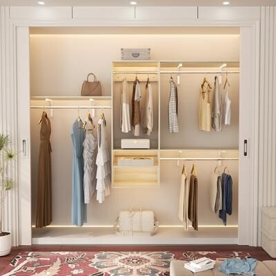 Rackcog 96'' Hanging Closet System with 3 Shelving Towers and 3 Hanging Rods,Wall-Mounted Walk-in Closet Organizer