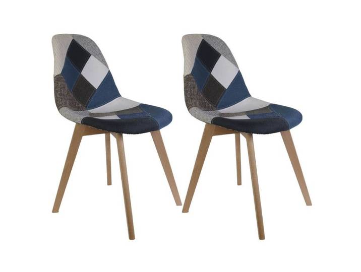 DAMAS - Lot de 2 Chaises Patchwork Bleu et Gris