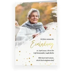 Einladungskarte 80. Geburtstag: Summerbrush mit Foto in Weiß