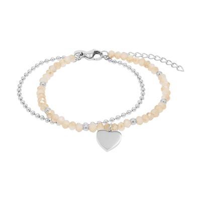Armband TOM TAILOR "Schmuck Geschenk Edelstahl Herz", beige (edelstahlfarben, apricot, apricot), Armbänder, Damen, 20cm, Edelstahl, Armband, mit Glassteine