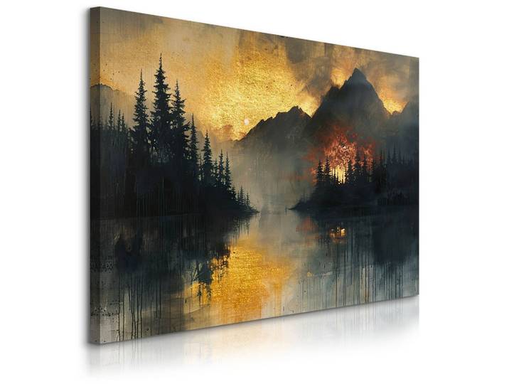 LEINWANDBILD Berge Wald Landschaft Glamour Stil 90x60 cm