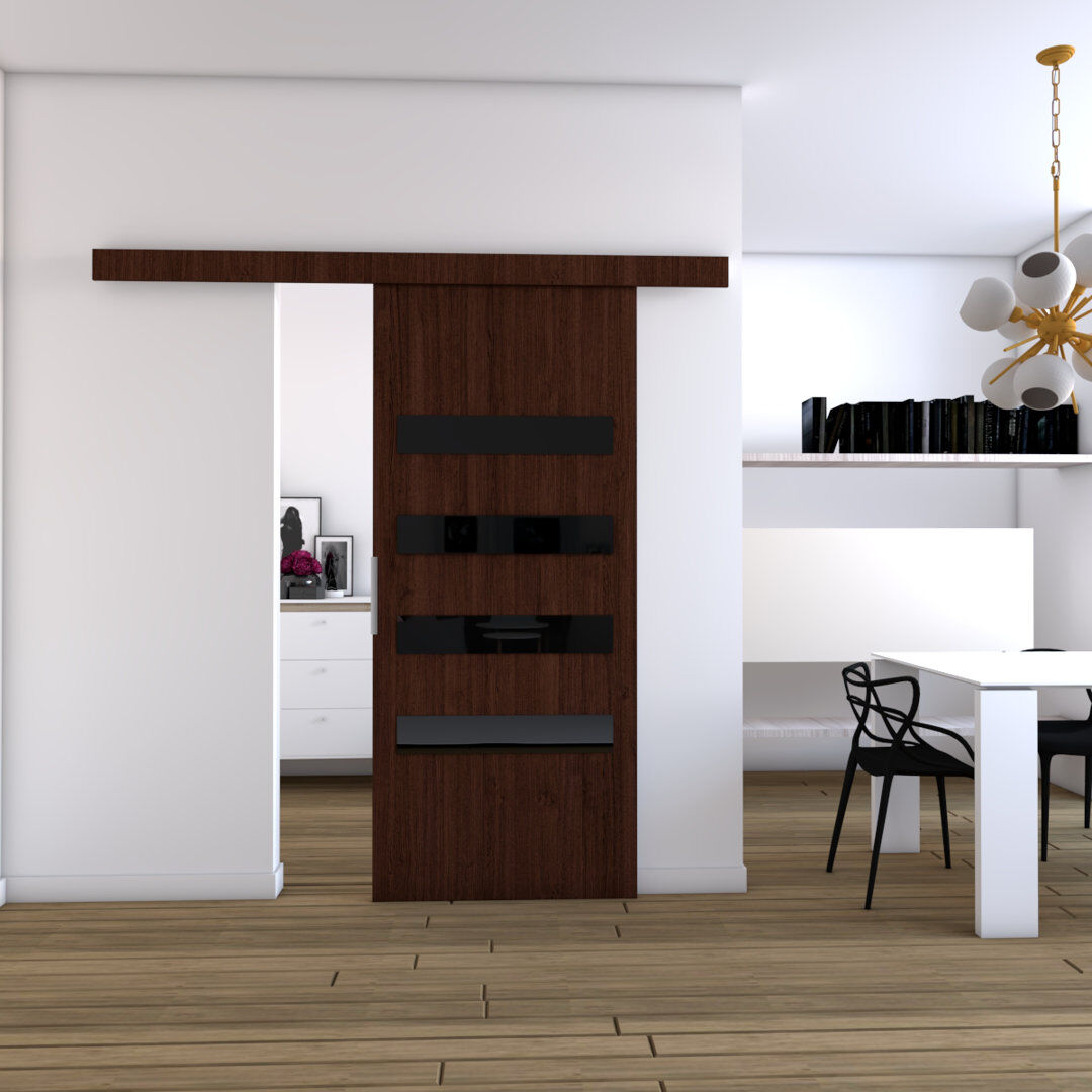 Latitude Run Cassius Veneers Sliding Doors Wenge 205cm H x 96cm W x 1.6cm D