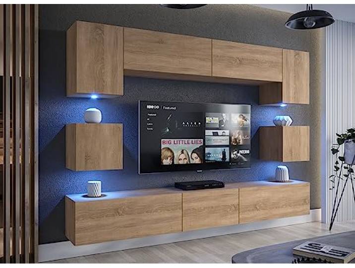 Furnitech Nowara AN1-17S-M50 Hängende Wohnwand mit Regalen und TV-Schrank Möbel ohne LED