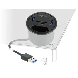 DELOCK 2 Port Tisch-Hub 2x SuperSpeed USB Typ-A,Card Reader