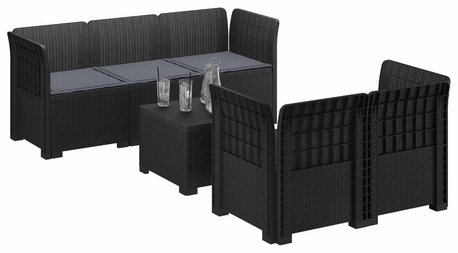vidaXL 5-Sitzer Gartensofa mit Kissen Rattan-Look PP Anthrazit