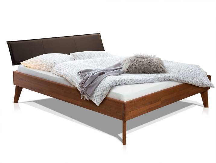 CALIDO 4-Fuß-Bett mit Polsterkopfteil, Material Massivholz