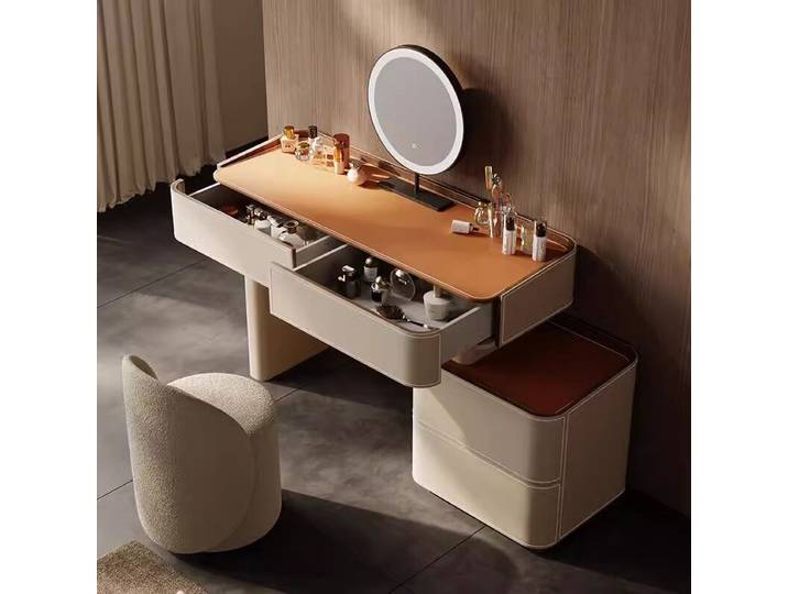 Commode italienne style crème, gain de place, esthétique vintage haut de gamme, coiffeuse au design unique, mobilier de chambre Vaniti