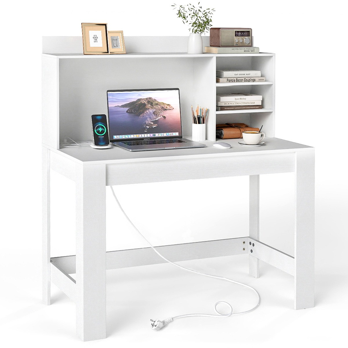 Costway Computerbureau met extra kast voor kantoor of slaapkamer - Wit