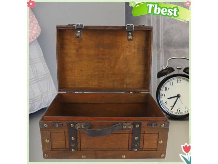Coffre en bois - TBEST - Portable - Grande - Patiné - Marron