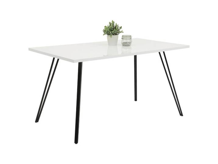 Carryhome Esstisch, Weiß Hochglanz, rechteckig, Haarnadel, 80x75x140 cm, Esszimmer, Esstische, Esstische Hochglanz