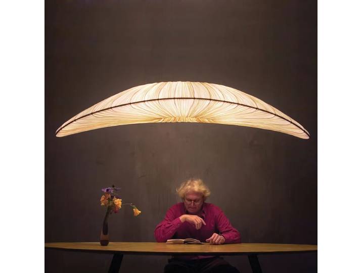 Lustre de plafond de gril marin de designer, art de lustre de voilier, salon, salle à manger, grande lampe frontale, suspension en tissu LED