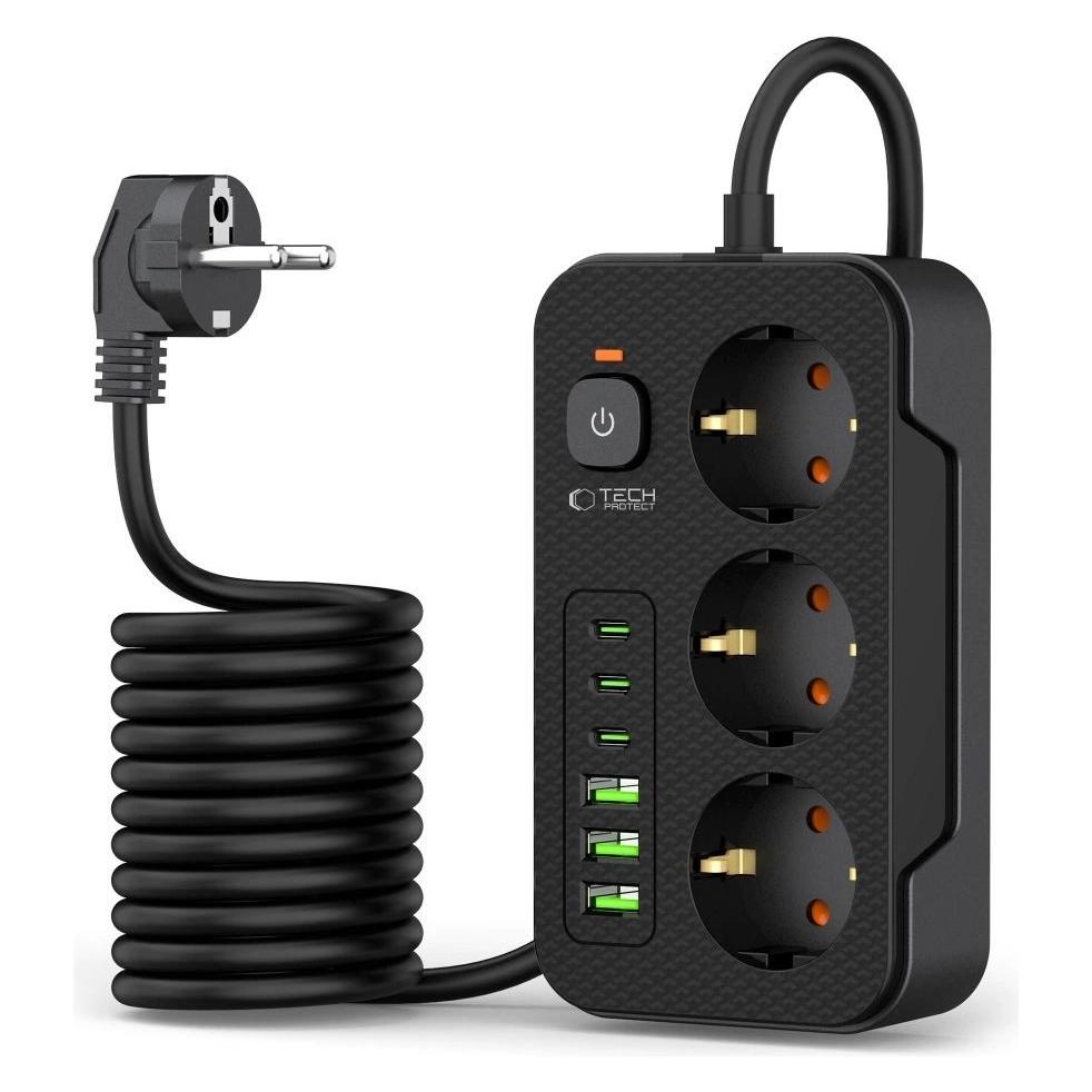 Tech-Protect PC3X6 Power Strip (3x, USB-A, USB-C, 2 m) (177790)