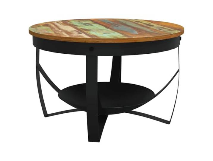 HEFZGDB Couchtisch Ø68x43 cm aus Recyceltem Massivholz mit Eisengestell Industrieller Look Handgefertigter Akzenttisch aus Altholz Stabile Tischplatte für Wohnzimmer