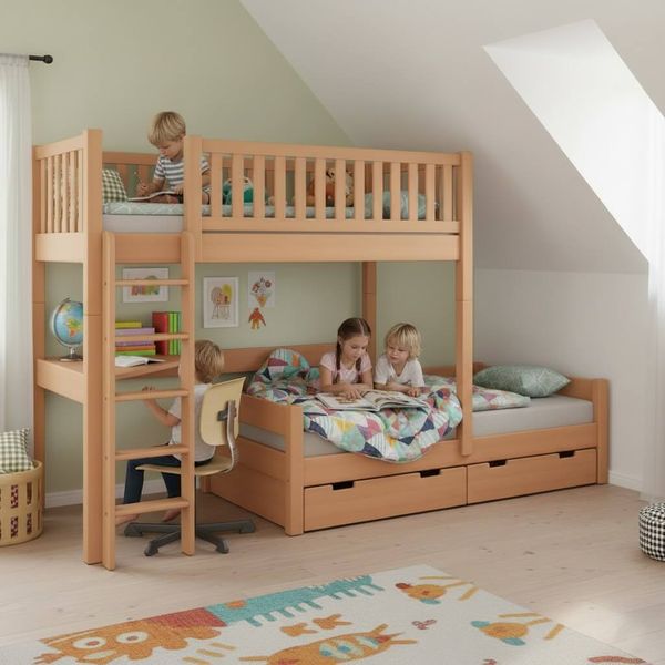 Etagenbett Dachschräge Noah – Buche