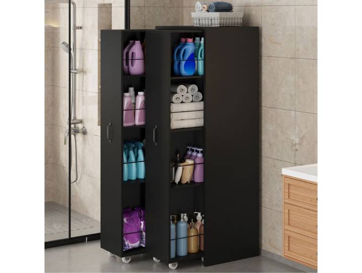 MEUBLIV Étagère bibliothèque extensible sur roulettes 4 niveaux par module MDF noir réversible gauche/droite