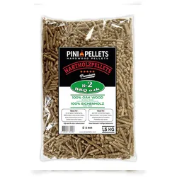 PINI Hartholzpellets Nr. 2 BBQ Oak 1,5 Kg Grillpellets zum Grillen Räuchern Smoken und für Pizzaofen