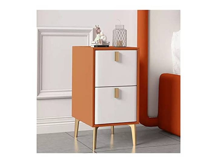 Vielseitig Moderner Nachttisch mit Kunstleder-Design, schmales Bett Ende des Beistelltischs mit Metallbeinen(L25xD36xH52cm)