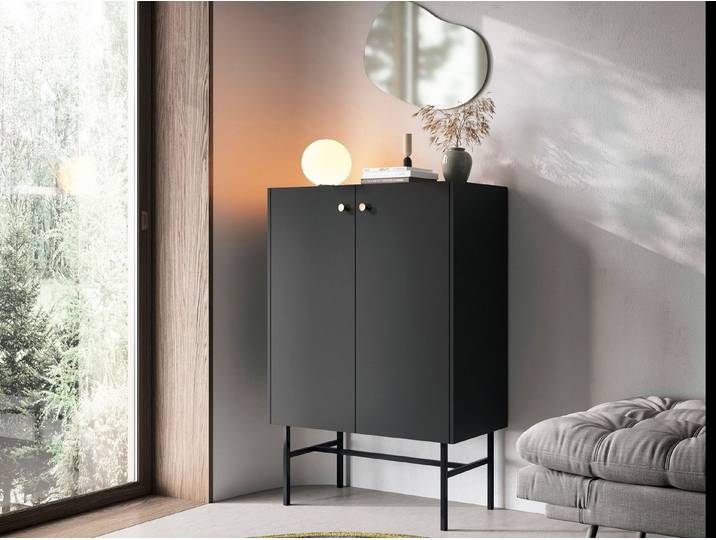 Compleo Hochkommode zwei Türen DAVS, minimalistisches Design, Beige oder schwarz