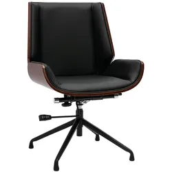 Drehbarer, schwarz-brauner Design-Bürostuhl CURVED aus dunklem Nussbaumholz und schwarzem Metall