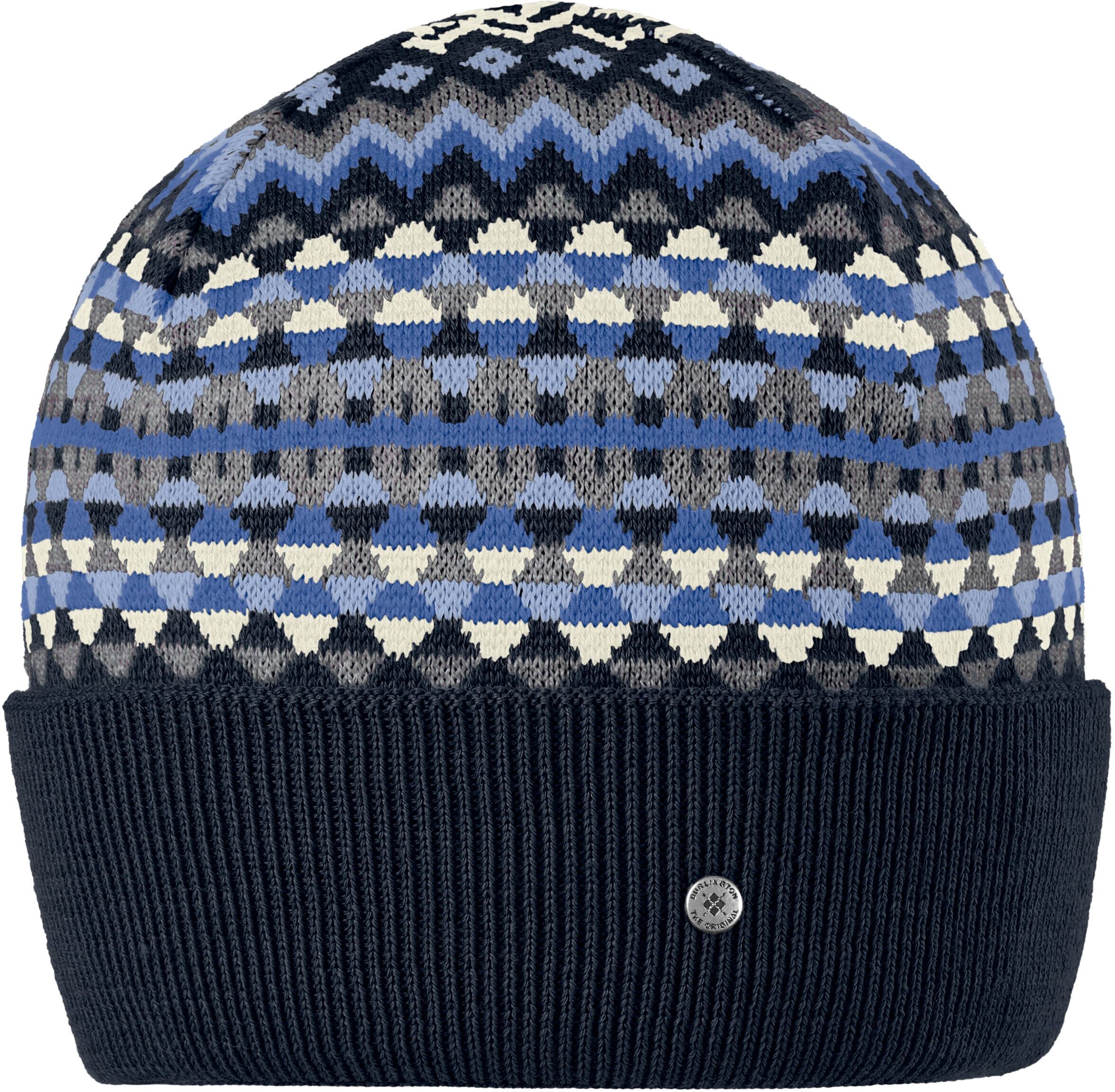 Strickmütze BURLINGTON "Fair Isle", Damen, Gr. onesize, blau (classyblau (6619)), Mützen Strickmütze