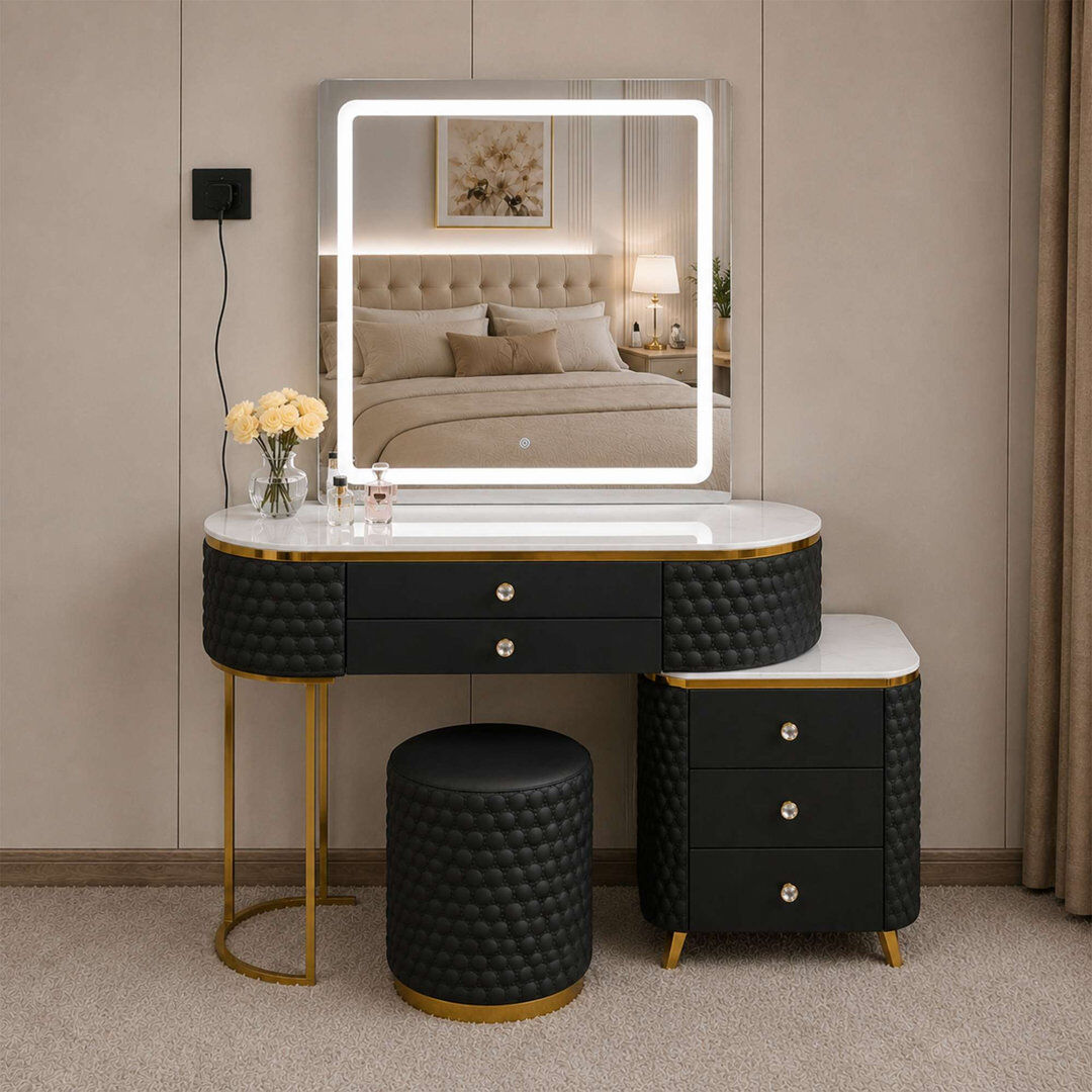 17 Stories Dressing Table Black 130cm H X 130cm W X 40cm D