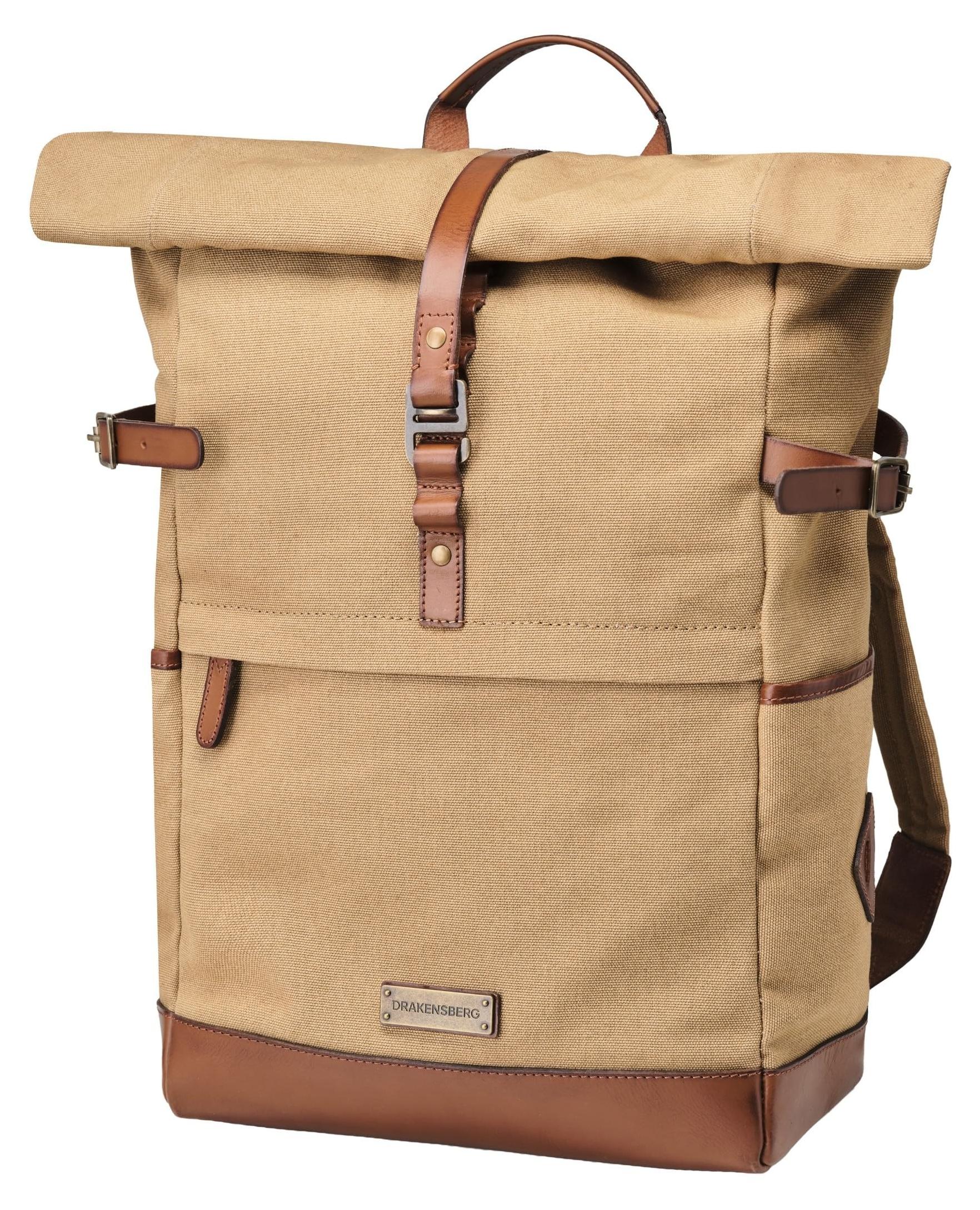 Rolltop Rucksack aus Canvas und Leder mit Laptopfach