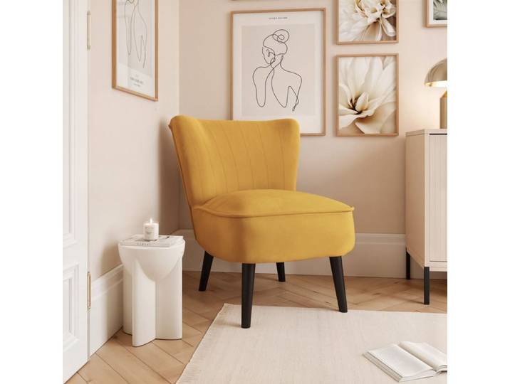 Fauteuil de Salon DANTE - pieds en bois noir - tissu velours - 67x76x76 cm - Jaune