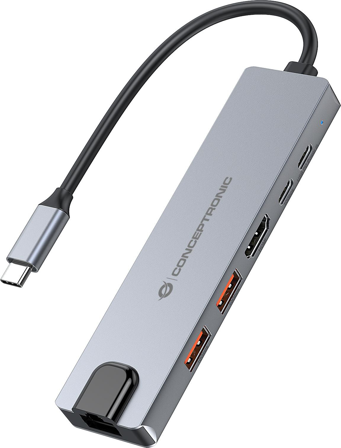 Conceptronic DONN29G 6-in-1 USB-C Dockingstation met HDMI, 2x USB-A en USB-C