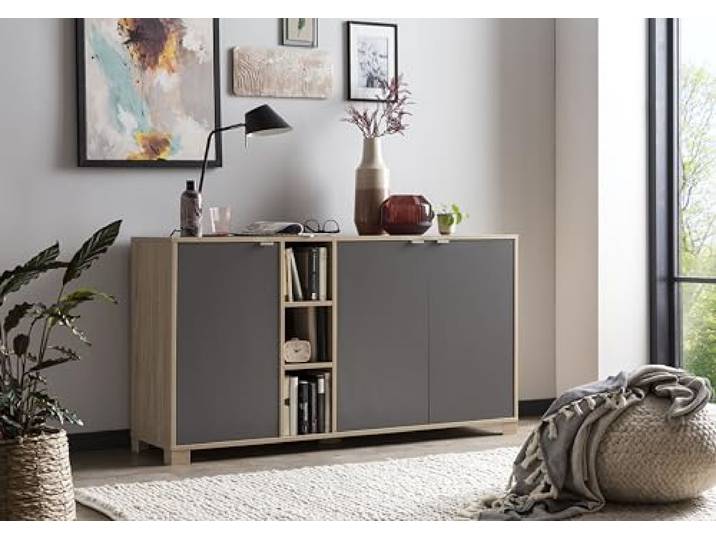 Schildmeyer Sideboard Anouk, 701769, Eiche hell Dekor/basaltgrau, 144,5 x 39 x 78,1 cm