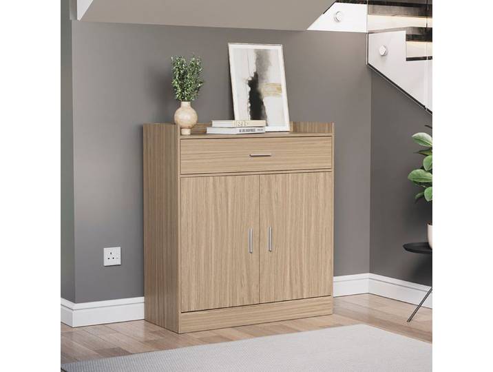 Meuble à chaussures Dalby 2 portes 1 tiroir – Armoire de rangement pour entrée ou couloir Chêne