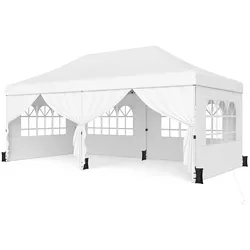 COSTWAY 3x6m Faltpavillon Weiß, höhenverstellbar, 4 Seitenwände, inkl. 6 Sandsäcke & Roll-Tragetasche