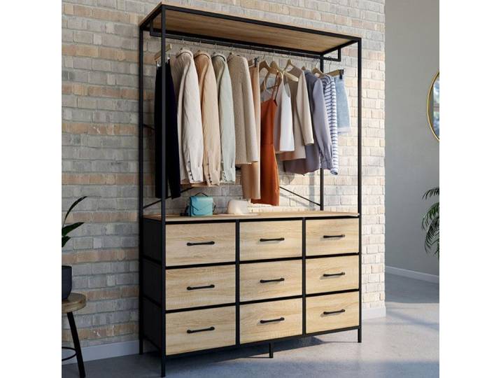 IDMARKET Dressing penderie L. 113 cm UTAH avec 9 bacs en tissu bois et noir