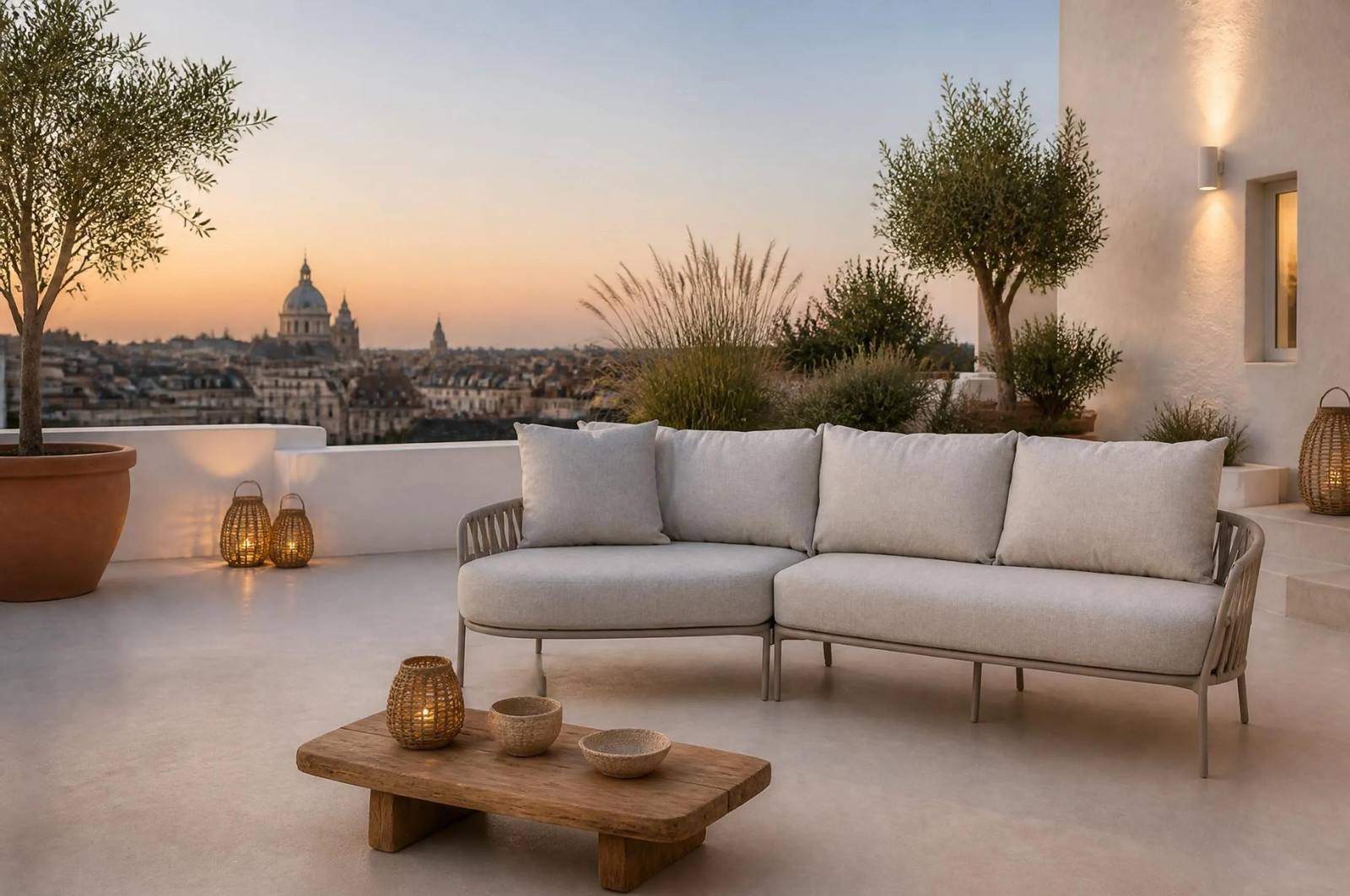 4 Seasons Outdoor Calma 2-delige hoek loungeset met beige kussens en aluminium frame