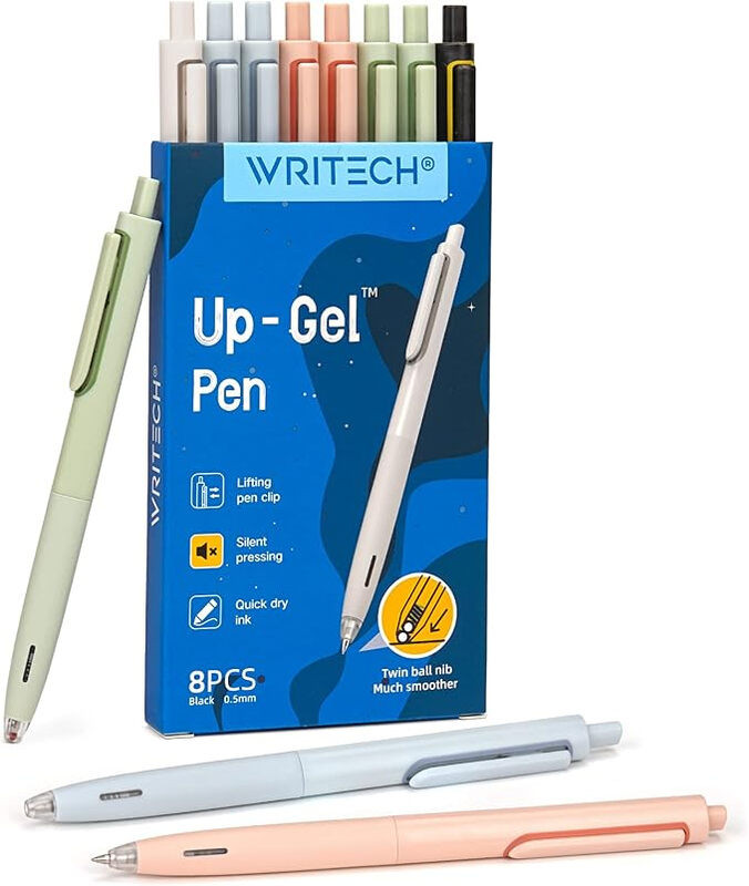 WRITECH Up-Gel gelpennen met fijne punt, 0,5 mm, zwarte inkt, 8 stuks