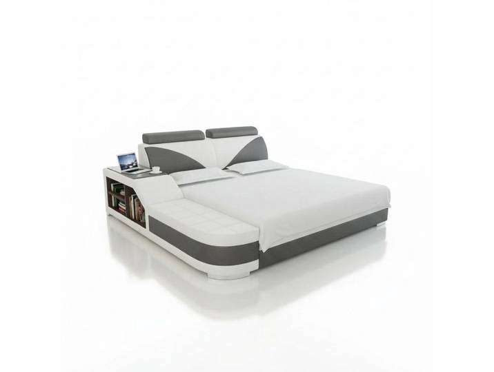 JVmoebel Bettanlage Design Polster Doppelbett 140x200cm mit USB & Regal, wählbare Farben, (Maße Freie Wahl), Made in Europe