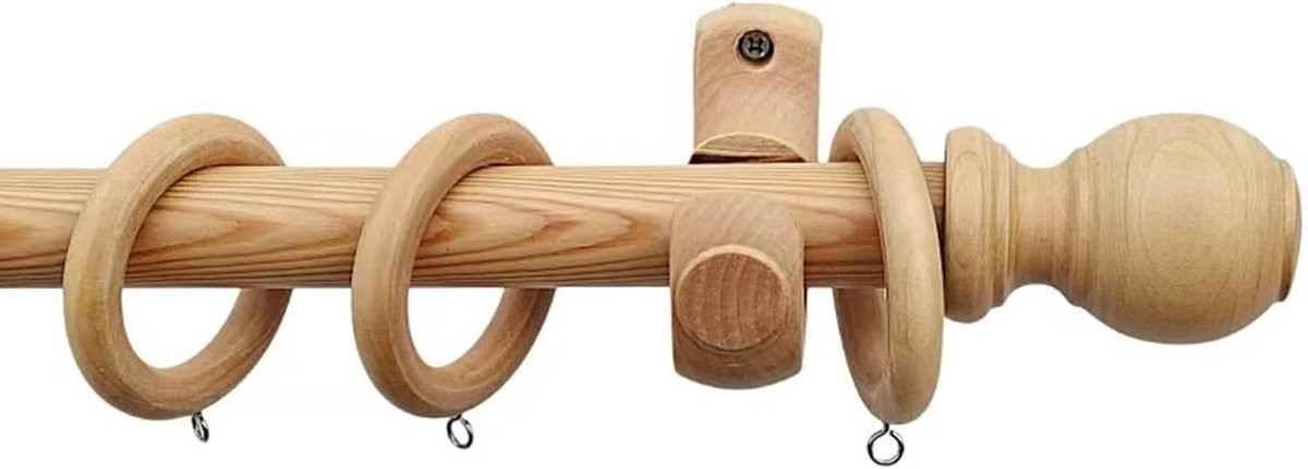 Houten Gordijnroede Beugel - Enkele Roede Houder - Natuurlijk Hout - 160 cm