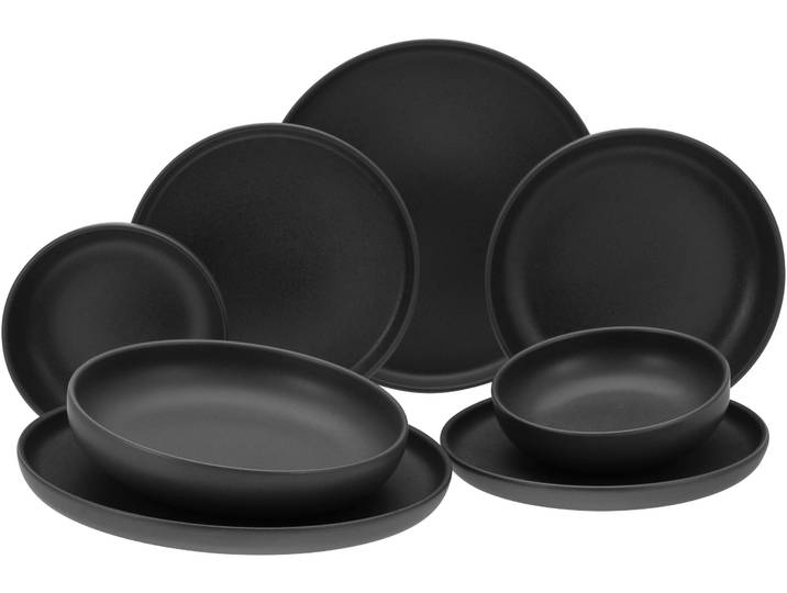 Tafelservice CREATABLE Uno , schwarz, 8 Stk., Steinzeug, Geschirr-Sets, Tafelservice, Teller Set, seidenmatte Glasur