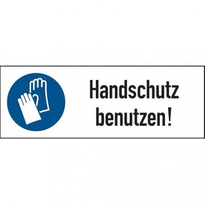 Dreifke® Aufkleber | Kombi-Gebotsschild, Handschutz benutzen, 74 x 210 m - 210x74 mm Folie selbstklebend