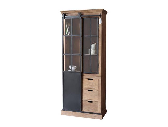 baario Vitrine Vitrine STUPORE Massivholz Vitrinenschrank Mangoholz & Eisen Industrial Style
